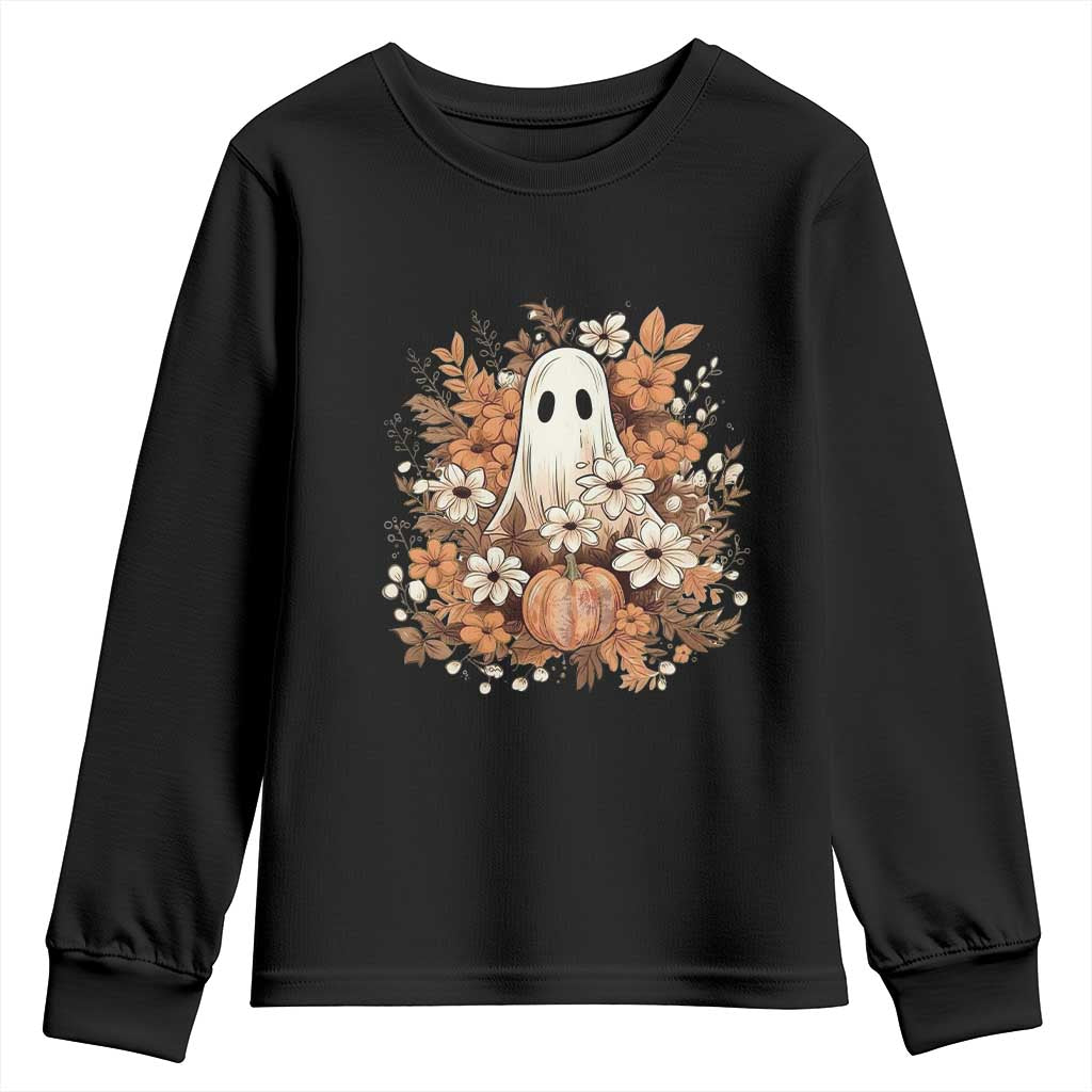 Halloween Ghost Youth Sweatshirt Vintage Floral Pumpkin Glitter Print TS11 Black Print Your Wear