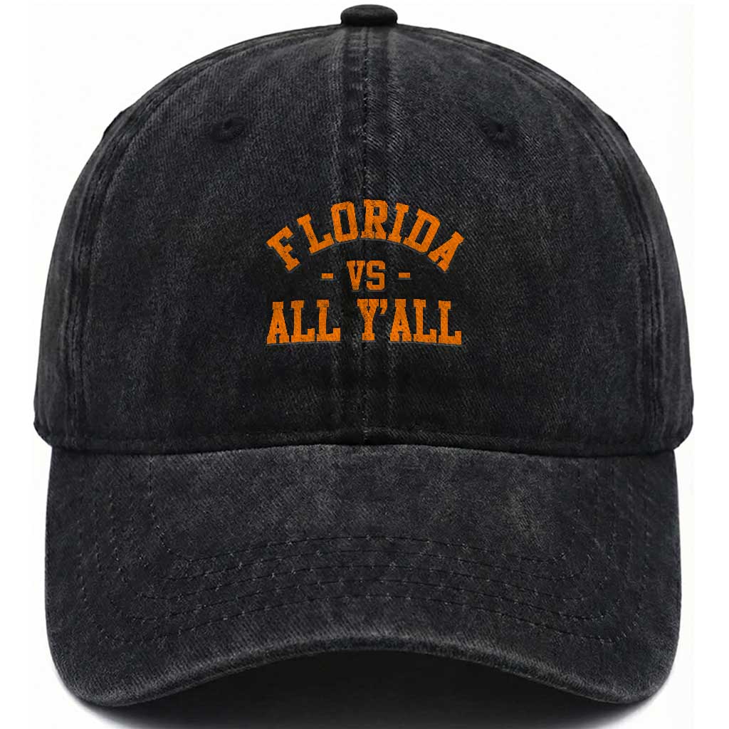 Florida vs All Y all Washed Cotton Baseball Cap Funny Game Day Athletic Sports Design FL State