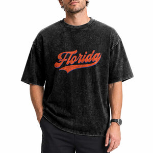 Florida Vintage Varsity Script Classic Sports Jersey Style Washed Cotton T-Shirt