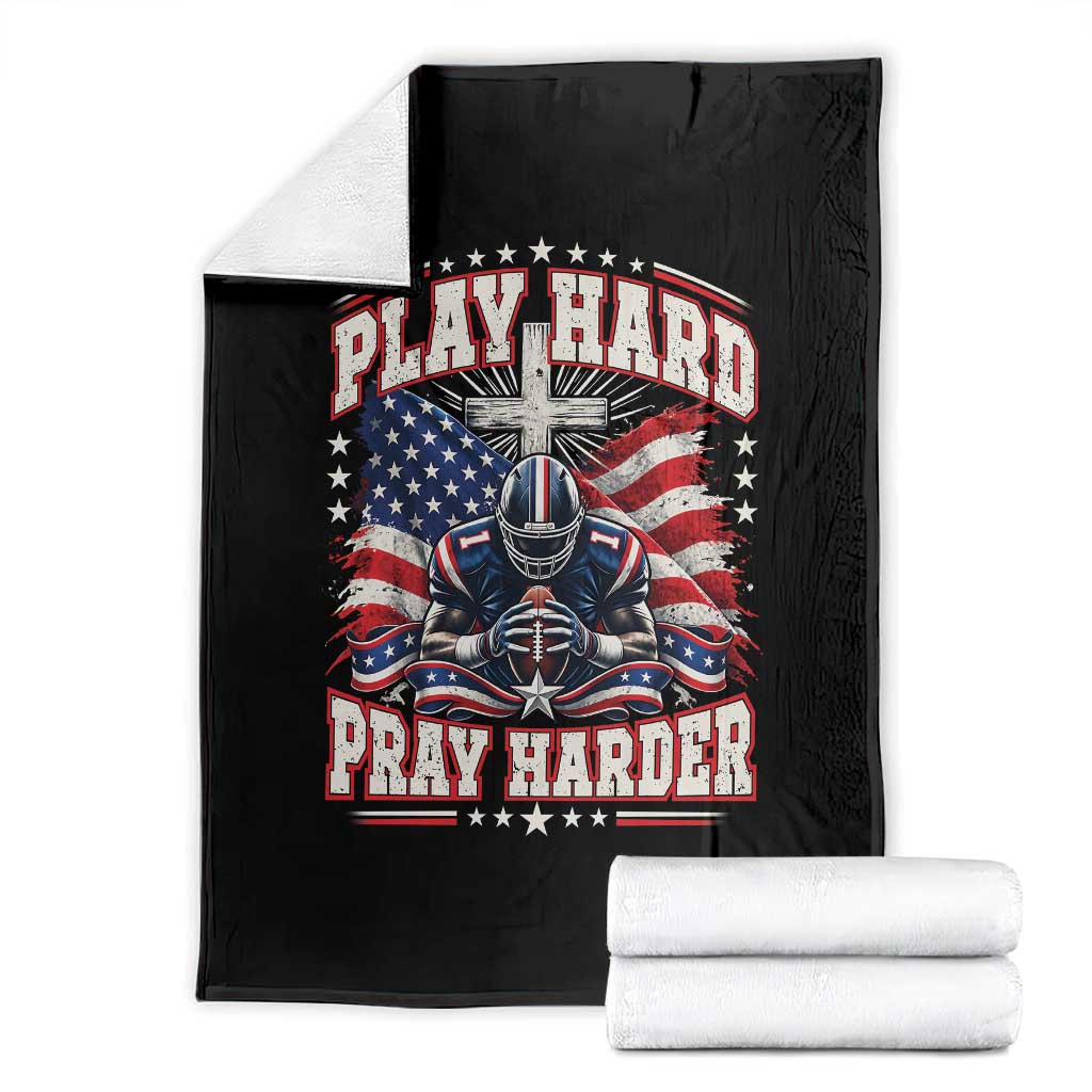 Christian Football Throw Blanket Play Hard Pray Harder Faith Sport Bible Verse