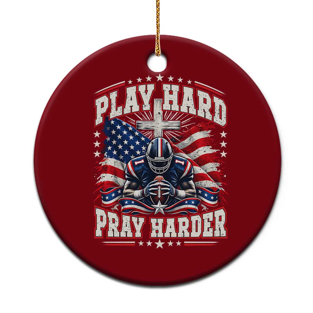Christian Football Ceramic Ornament Play Hard Pray Harder Faith Sport Bible Verse