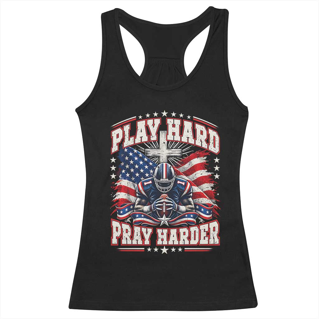 Christian Football Racerback Tank Top Play Hard Pray Harder Faith Sport Bible Verse