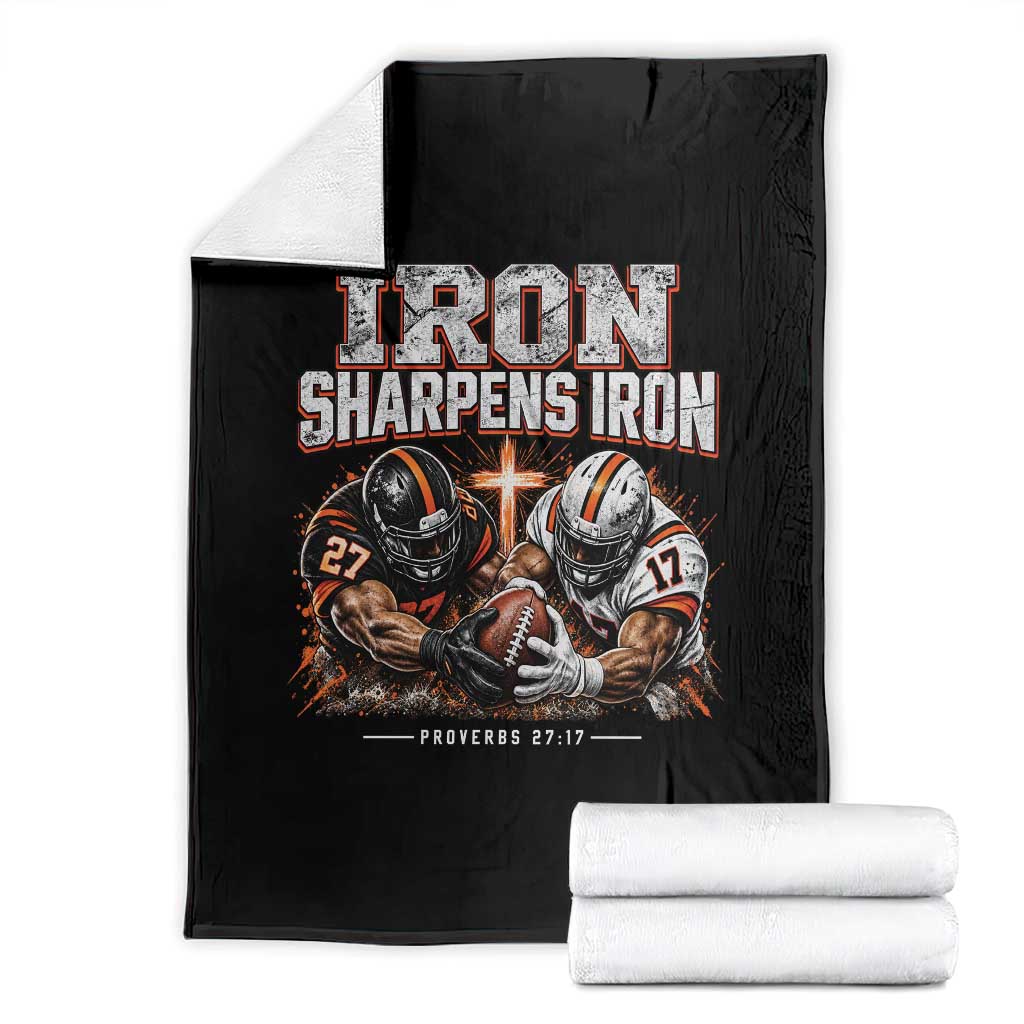Iron Sharpens Iron Funny Christian Football Throw Blanket Religious Faith Game Day Bible Verse Inspirational