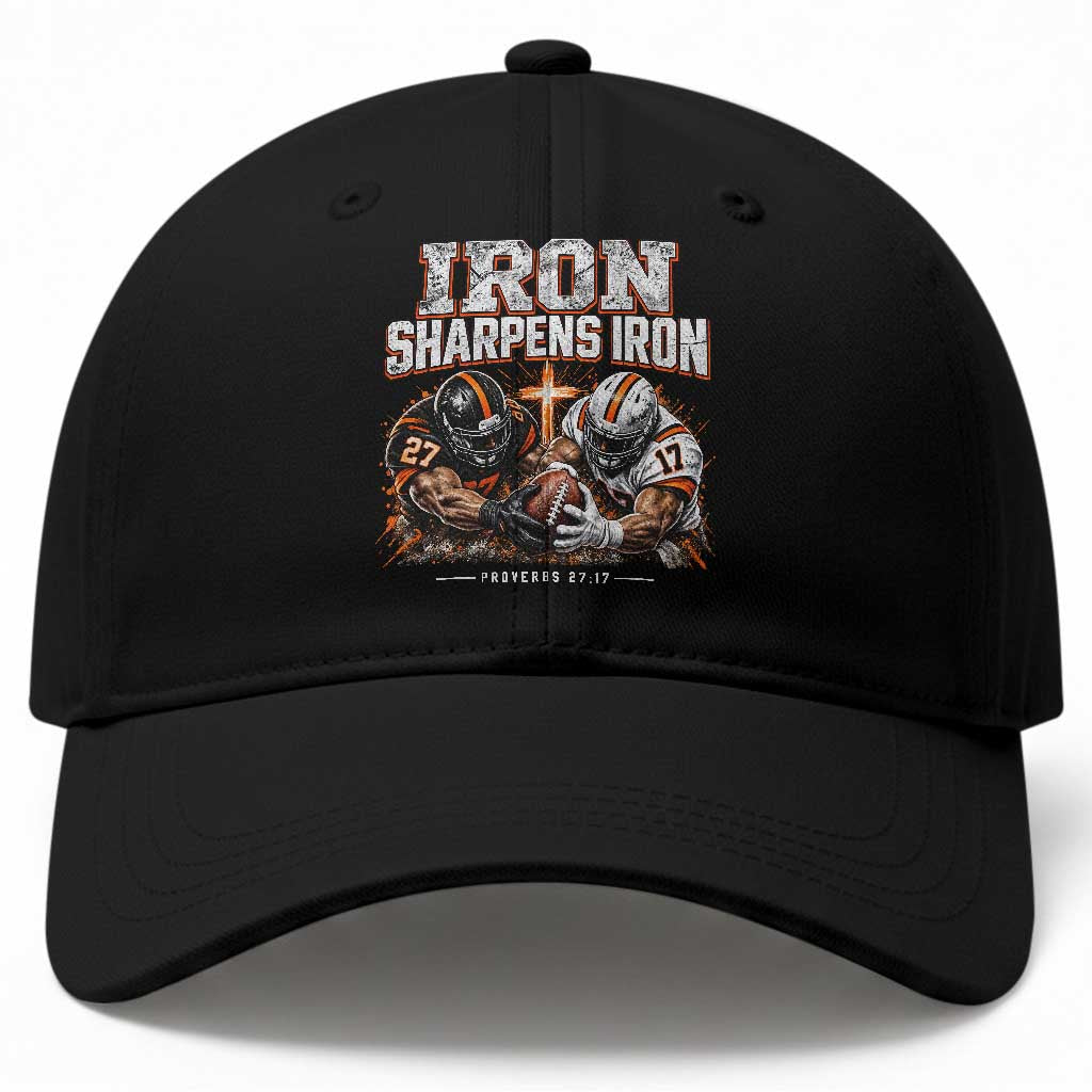 Iron Sharpens Iron Funny Christian Football Baseball Cap Religious Faith Game Day Bible Verse Inspirational