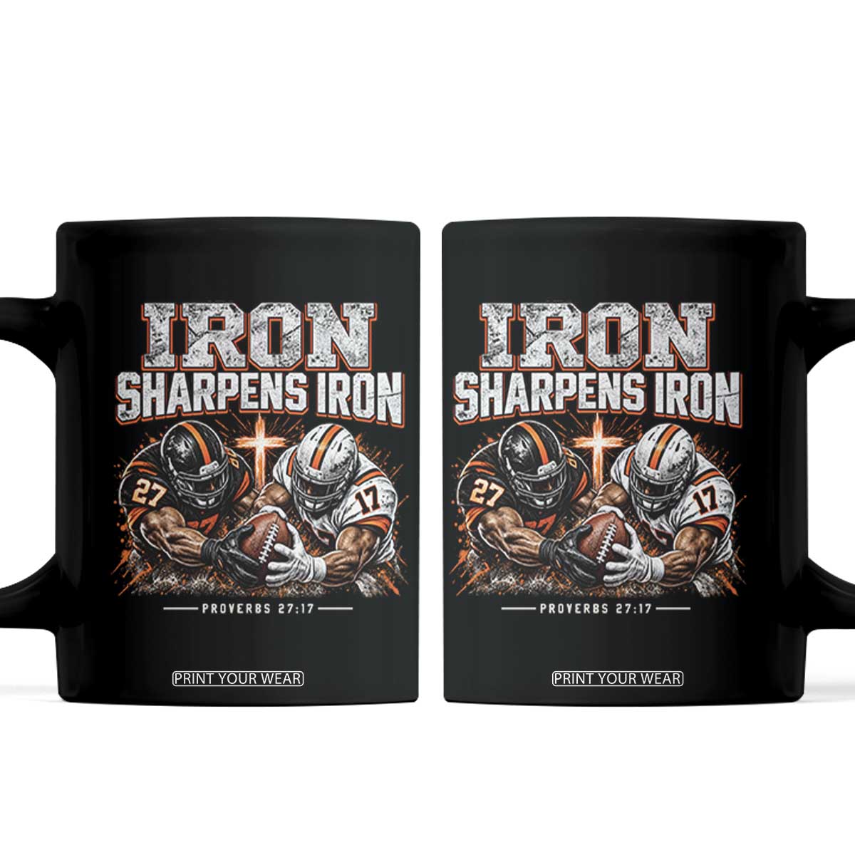 Iron Sharpens Iron Funny Christian Football Coffee Mug Religious Faith Game Day Bible Verse Inspirational