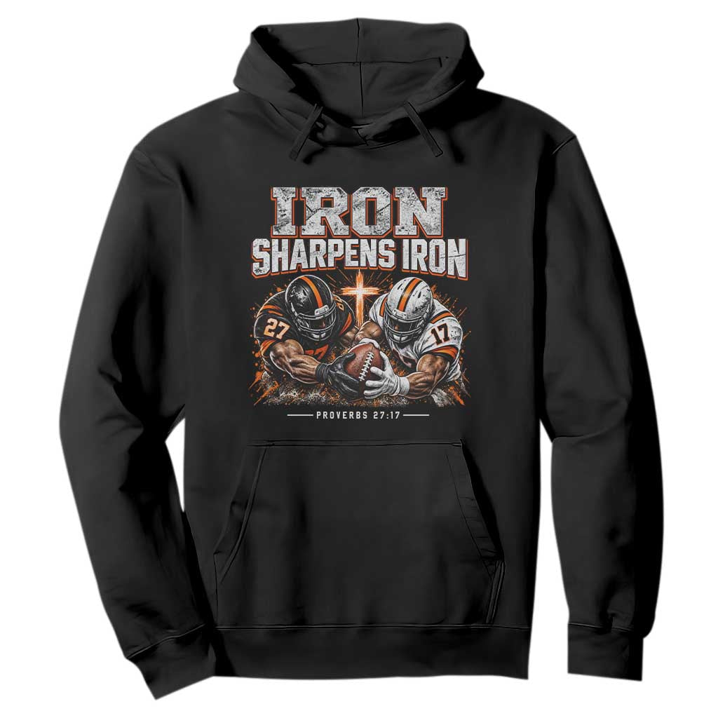 Iron Sharpens Iron Funny Christian Football Hoodie Religious Faith Game Day Bible Verse Inspirational