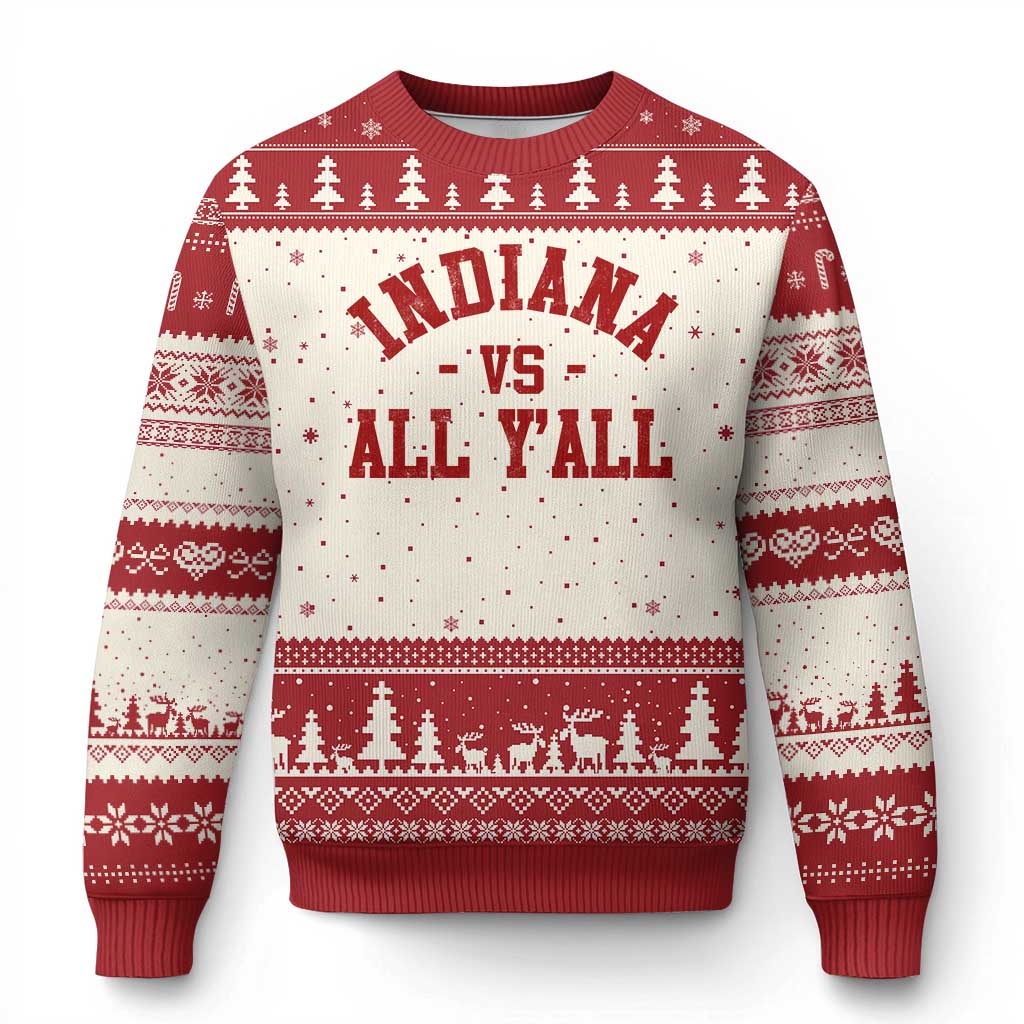 Indiana vs All Y all Ugly Christmas Sweater Funny Game Day Athletic Sports Design IN State