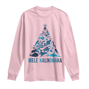 Christmas In Hawaii Long Sleeve Shirt Mele Kalikimala Sea Animals Xmas Tree TS11 Light Pink Print Your Wear