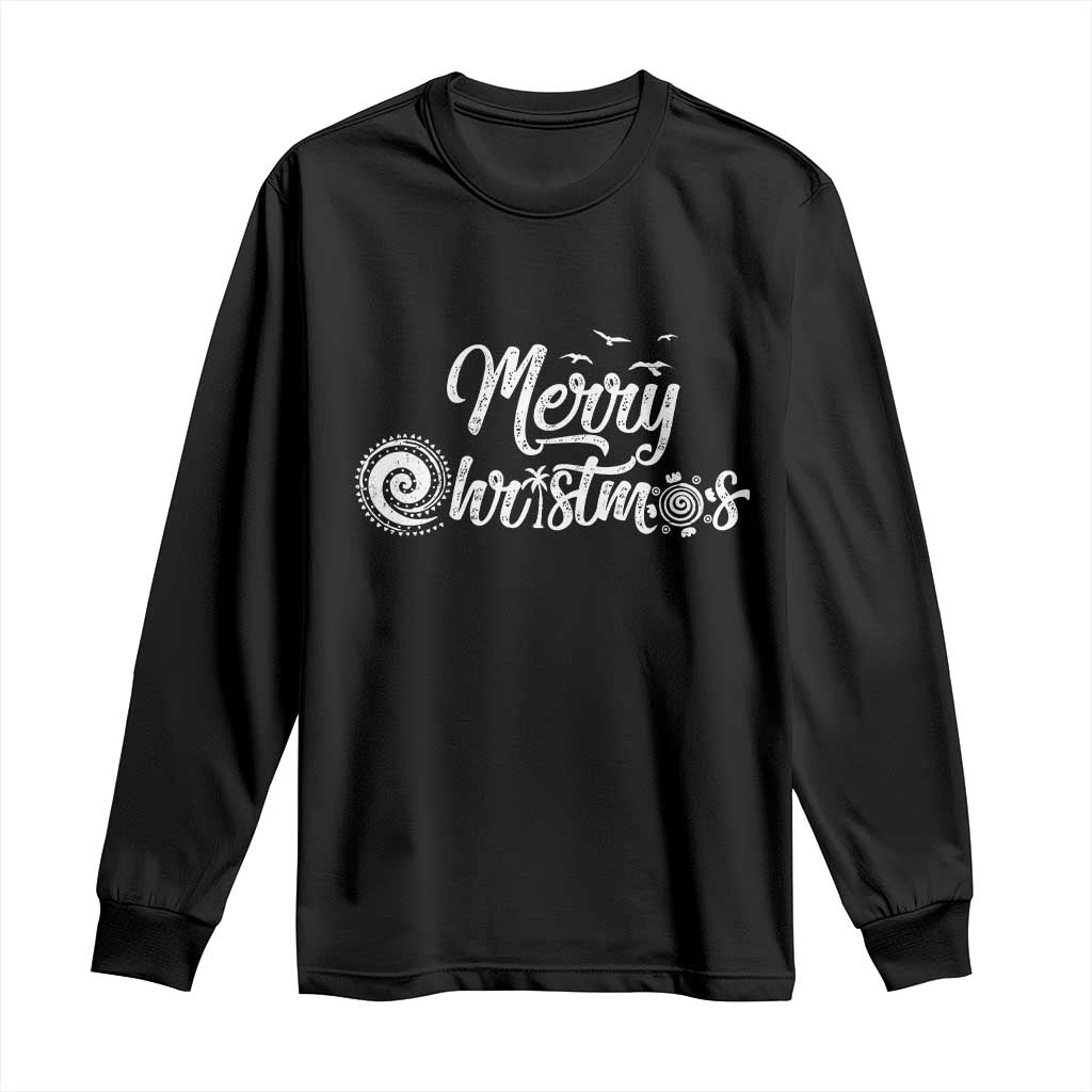 Christmas In Hawaii Long Sleeve Shirt Merry Christmas Hawaiian Symbols TS11 Black Print Your Wear