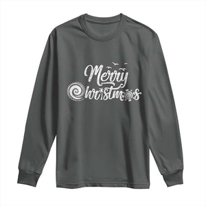 Christmas In Hawaii Long Sleeve Shirt Merry Christmas Hawaiian Symbols TS11 Dark Heather Print Your Wear