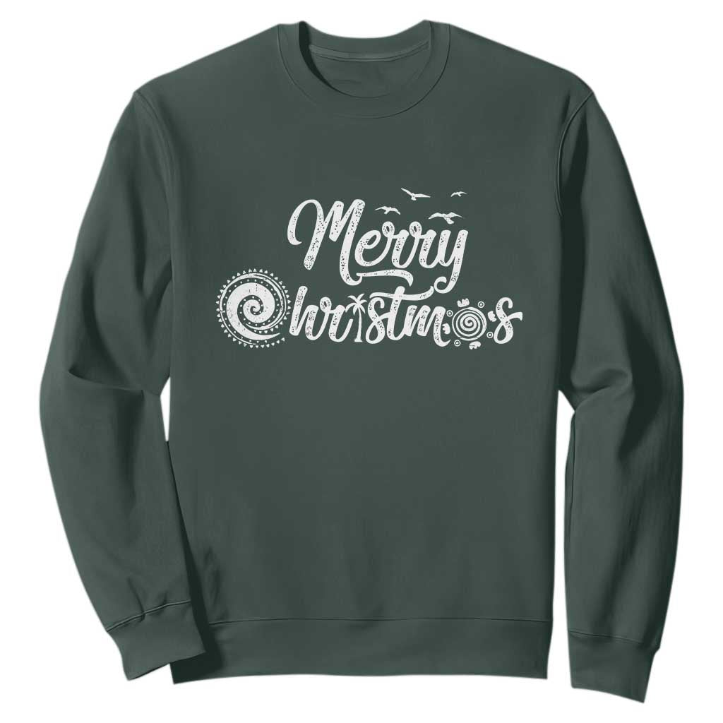 Christmas In Hawaii Sweatshirt Merry Christmas Hawaiian Symbols TS11 Dark Forest Green Print Your Wear