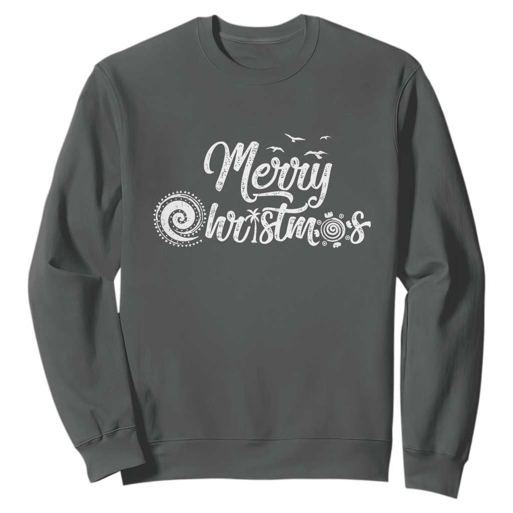 Christmas In Hawaii Sweatshirt Merry Christmas Hawaiian Symbols TS11 Dark Heather Print Your Wear
