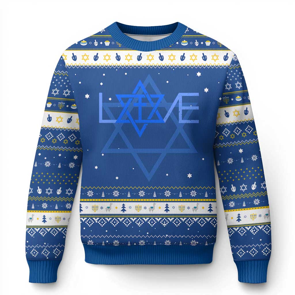 Love Jewish Messianic Cross Star Of David Hanukkah Ugly Sweater TS11 Blue White Print Your Wear