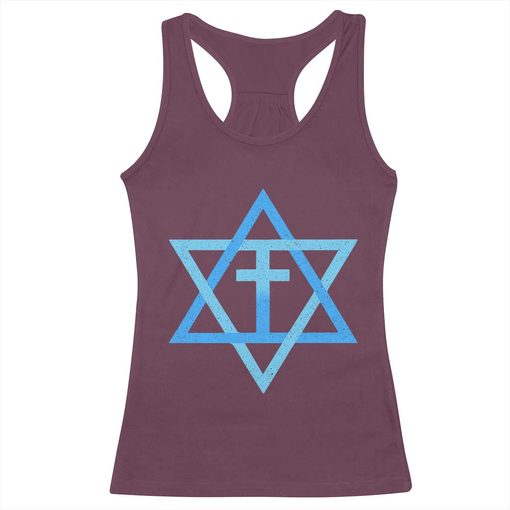 Messianic Cross Star of David Yeshua Jesus Racerback Tank Top TS11 Maroon Print Your Wear