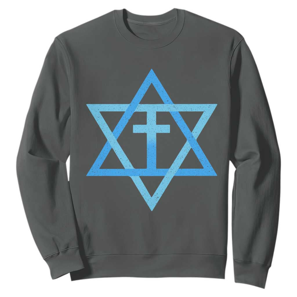 Messianic Cross Star of David Yeshua Jesus Sweatshirt TS11 Dark Heather Print Your Wear