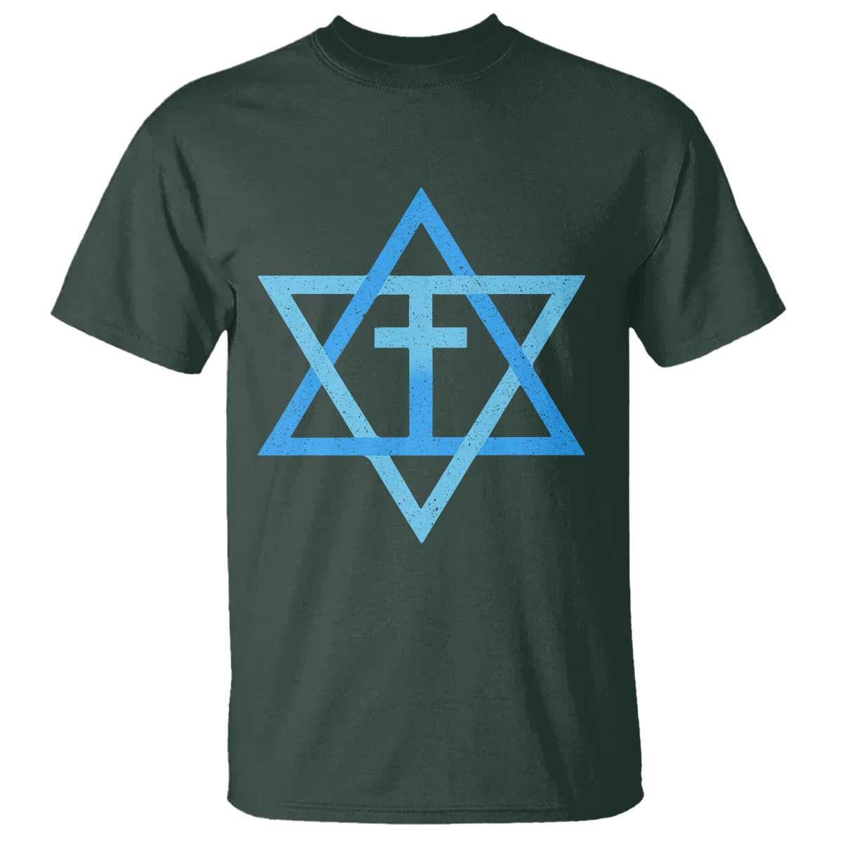 Messianic Cross Star of David Yeshua Jesus T Shirt TS11 Dark Forest Green Print Your Wear