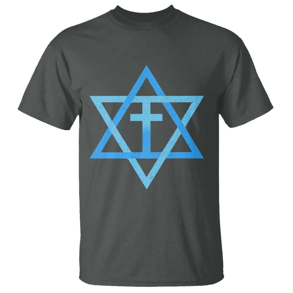 Messianic Cross Star of David Yeshua Jesus T Shirt TS11 Dark Heather Print Your Wear