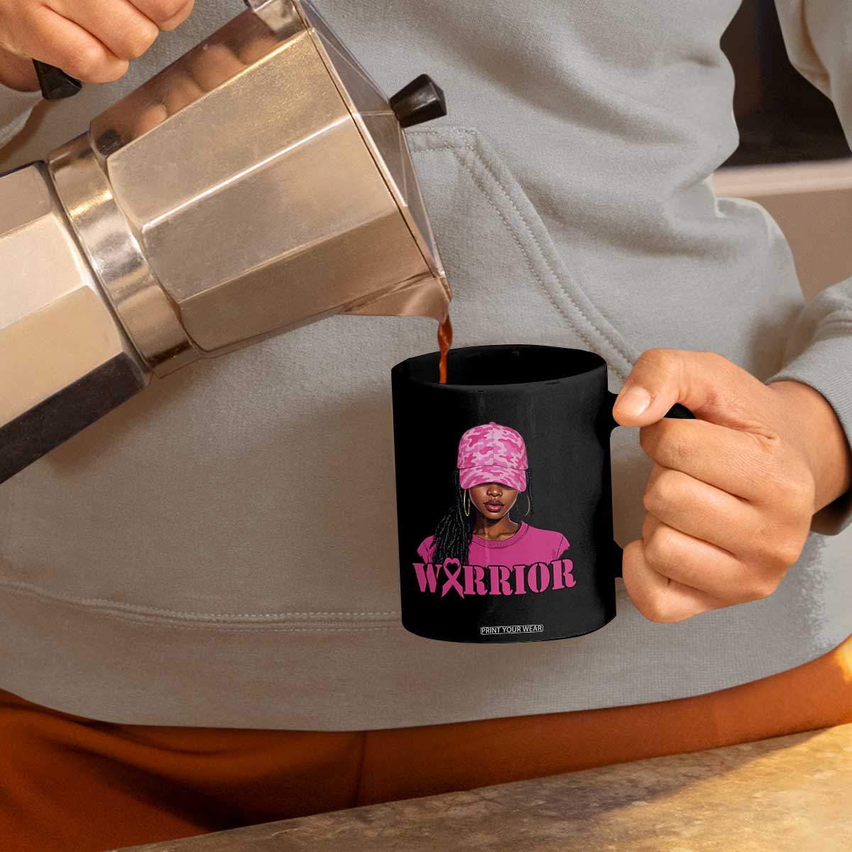 African American Warrior Breast Cancer Coffee Mug Pink Ribbon TS11 Print Your Wear