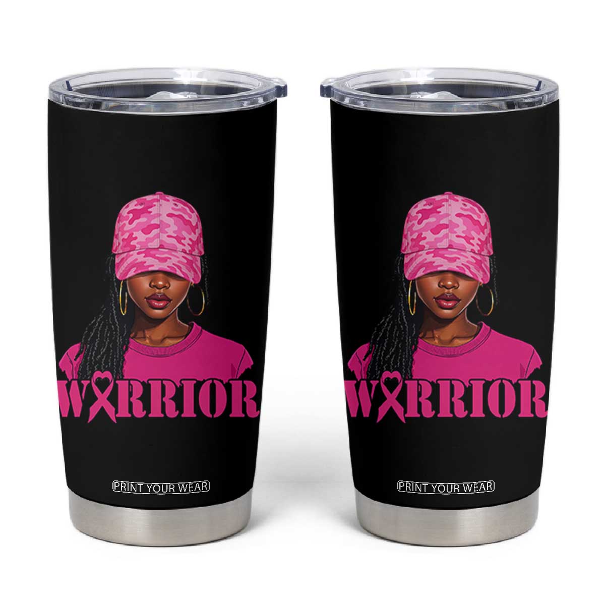 African American Warrior Breast Cancer Tumbler Cup Pink Ribbon TS11 Black Print Your Wear