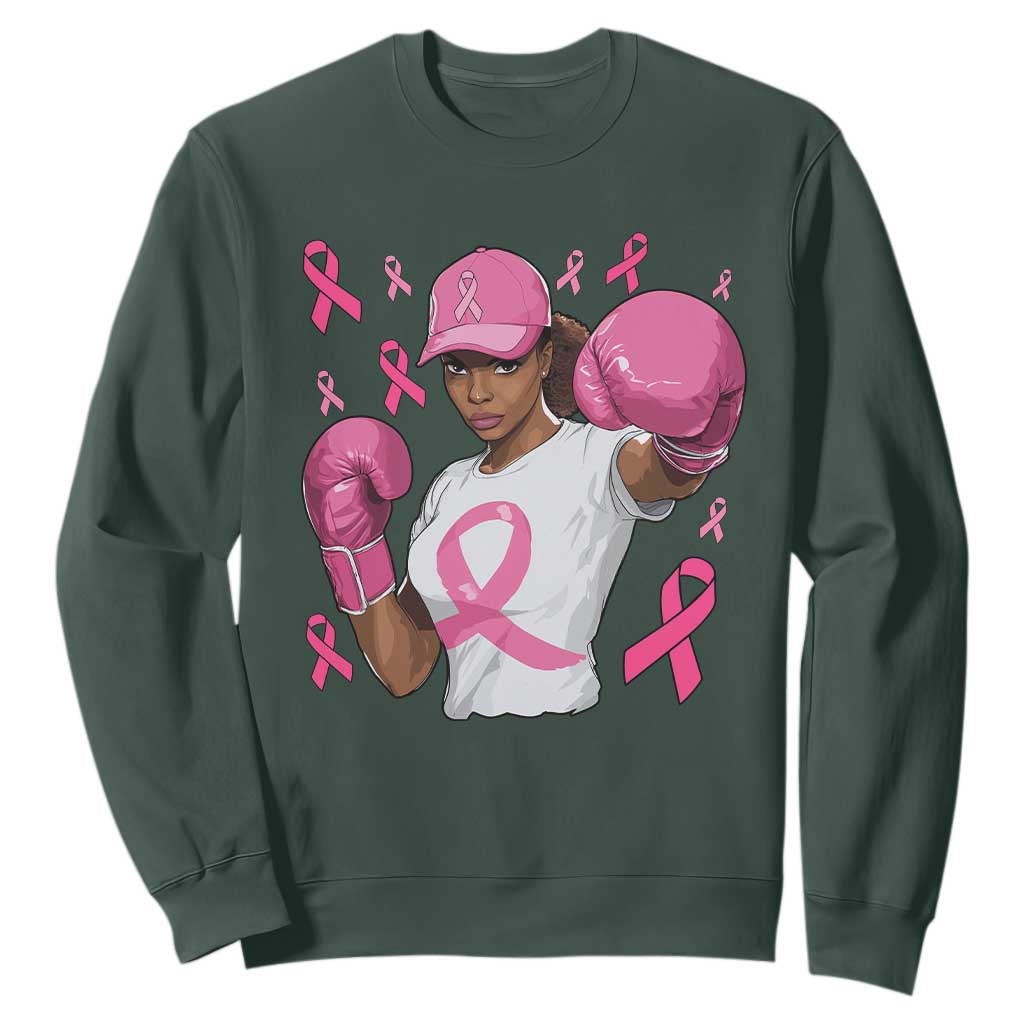 African American Fighter Breast Cancer Awareness Sweatshirt Pink Ribbon TS11 Dark Forest Green Print Your Wear
