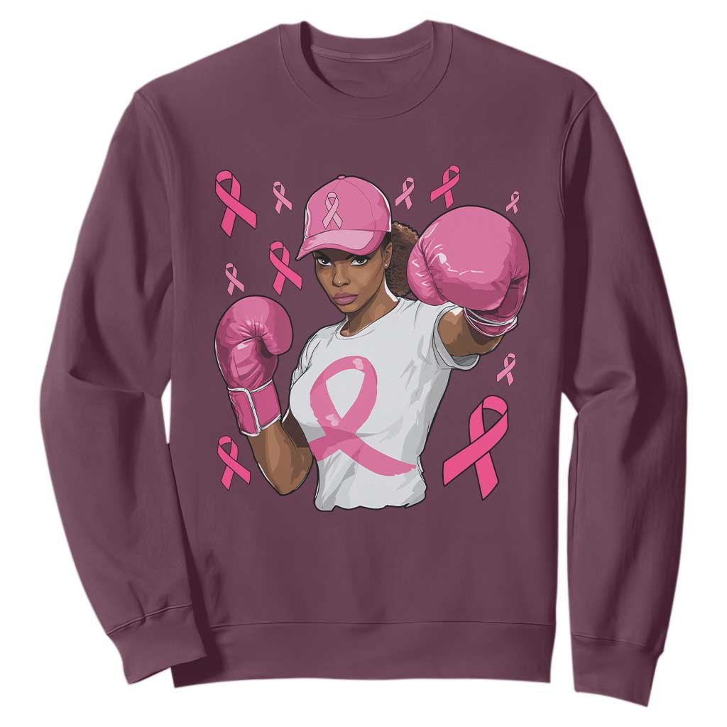 African American Fighter Breast Cancer Awareness Sweatshirt Pink Ribbon TS11 Maroon Print Your Wear