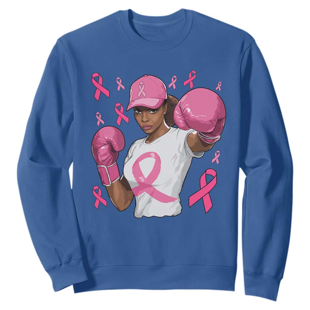 African American Fighter Breast Cancer Awareness Sweatshirt Pink Ribbon TS11 Royal Blue Print Your Wear