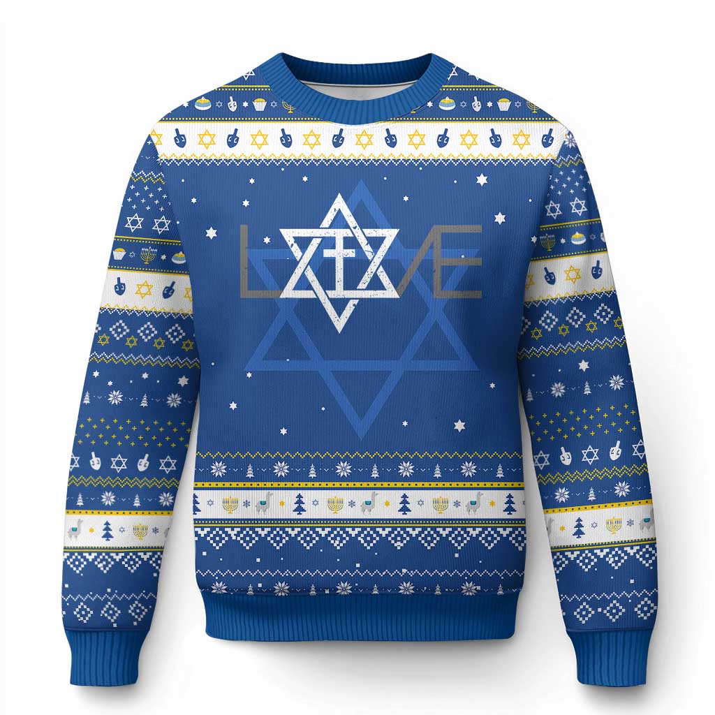 Love Jewish Messianic Christian Cross Star Of David Hanukkah Ugly Sweater TS11 Blue White Print Your Wear