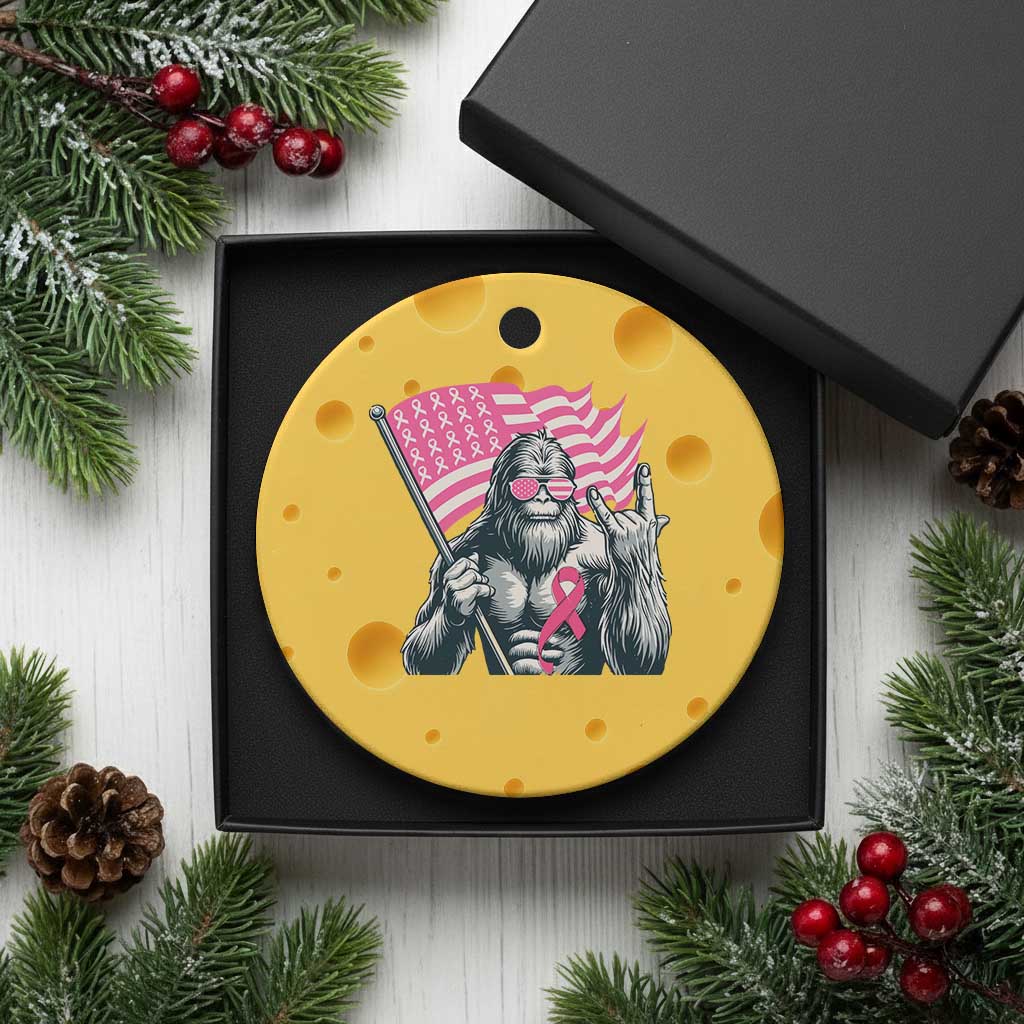 Funny Bigfoot Breast Cancer Awareness Ceramic Ornament Sasquatch Pink Ribbon TS11 1pc Yellow Cheese Print Your Wear
