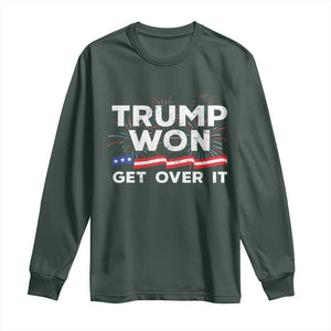 Trump Won Get Over It Long Sleeve Shirt US Election 2024 American Flag TS11 Dark Forest Green Print Your Wear