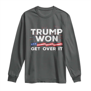 Trump Won Get Over It Long Sleeve Shirt US Election 2024 American Flag TS11 Dark Heather Print Your Wear