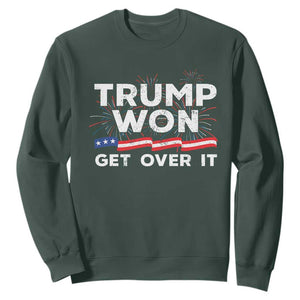 Trump Won Get Over It Sweatshirt US Election 2024 American Flag TS11 Dark Forest Green Print Your Wear