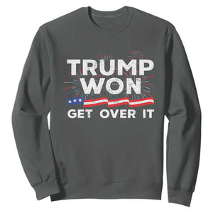 Trump Won Get Over It Sweatshirt US Election 2024 American Flag TS11 Dark Heather Print Your Wear