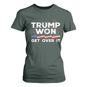 Trump Won Get Over It T Shirt For Women US Election 2024 American Flag TS11 Dark Forest Green Print Your Wear