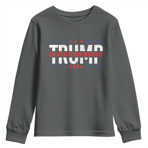 Trump Supporter Youth Sweatshirt Trump Greatest Return In History 2024 TS11 Dark Heather Print Your Wear