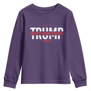 Trump Supporter Youth Sweatshirt Trump Greatest Return In History 2024 TS11 Purple Print Your Wear