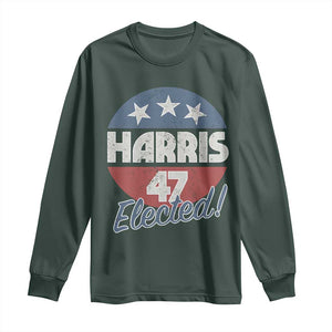 Harris For President Long Sleeve Shirt Harris Elected 47 American Flag TS11 Dark Forest Green Print Your Wear