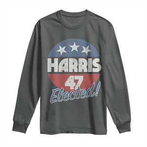 Harris For President Long Sleeve Shirt Harris Elected 47 American Flag TS11 Dark Heather Print Your Wear