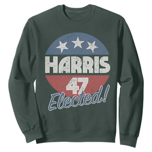 Harris For President Sweatshirt Harris Elected 47 American Flag TS11 Dark Forest Green Print Your Wear