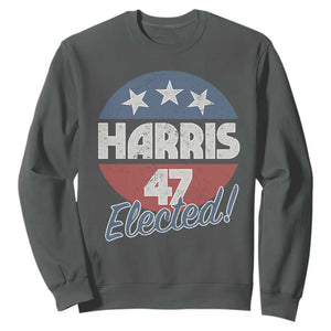 Harris For President Sweatshirt Harris Elected 47 American Flag TS11 Dark Heather Print Your Wear