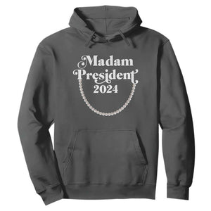 Harris Supporter Hoodie Madam President 2024 First Female President Election TS11 Dark Heather Print Your Wear