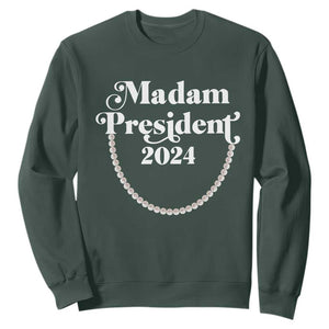 Harris Supporter Sweatshirt Madam President 2024 First Female President Election TS11 Dark Forest Green Print Your Wear