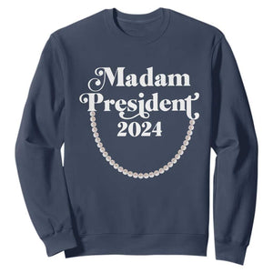 Harris Supporter Sweatshirt Madam President 2024 First Female President Election TS11 Navy Print Your Wear