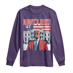 Funny Trump 2024 Long Sleeve Shirt Daddy's Home The 47th US President Vintage Betsy American Flag TS11 Purple Print Your Wear