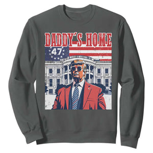 Funny Trump 2024 Sweatshirt Daddy's Home The 47th US President Vintage Betsy American Flag TS11 Dark Heather Print Your Wear