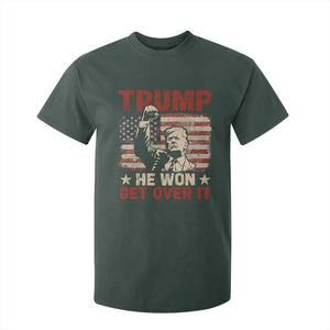 Trump Won 2024 T Shirt For Kid He Won Get Over It Vintage American Flag TS11 Dark Forest Green Print Your Wear