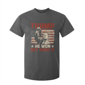 Trump Won 2024 T Shirt For Kid He Won Get Over It Vintage American Flag TS11 Dark Heather Print Your Wear