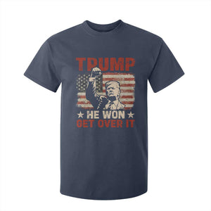 Trump Won 2024 T Shirt For Kid He Won Get Over It Vintage American Flag TS11 Navy Print Your Wear