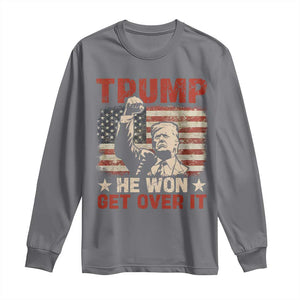 Trump Won 2024 Long Sleeve Shirt He Won Get Over It Vintage American Flag TS11 Charcoal Print Your Wear