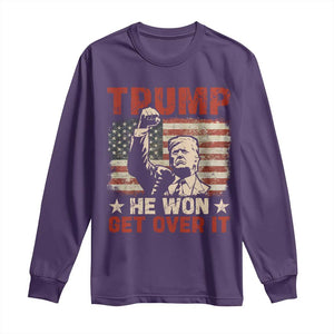 Trump Won 2024 Long Sleeve Shirt He Won Get Over It Vintage American Flag TS11 Purple Print Your Wear