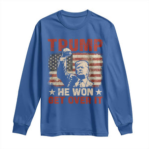 Trump Won 2024 Long Sleeve Shirt He Won Get Over It Vintage American Flag TS11 Royal Blue Print Your Wear